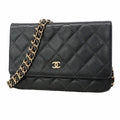 Chanel Wallet on Chain Quilted Caviar Leather Black Gold Shoulder Bag