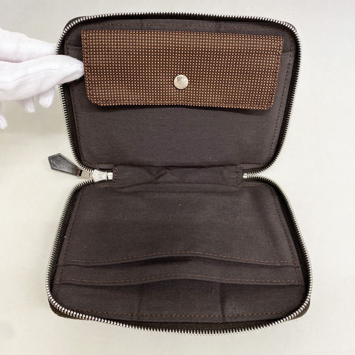 Hermes Coin Purse Herline Perth PM Nylon Brown Silver — view 3