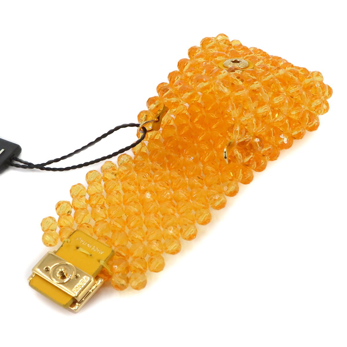 Fendi Pico Baguette Chain Shoulder Pouch Beads Leather Orange Charm — view 6