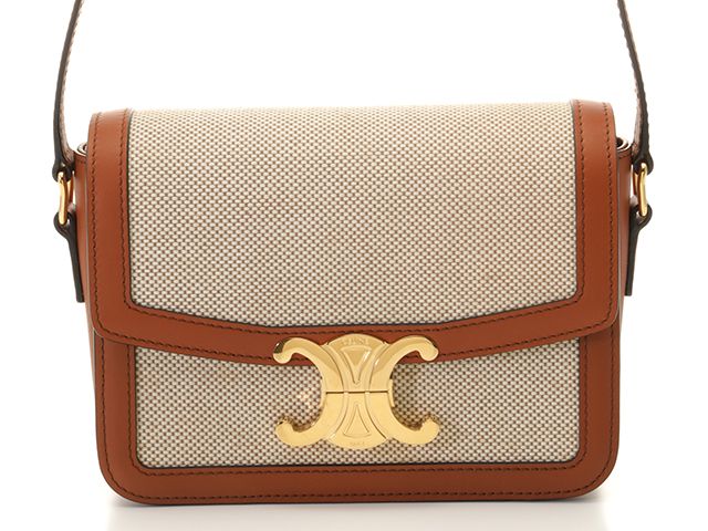 Celine Teen Triomphe Brown Natural Canvas Leather Shoulder Bag