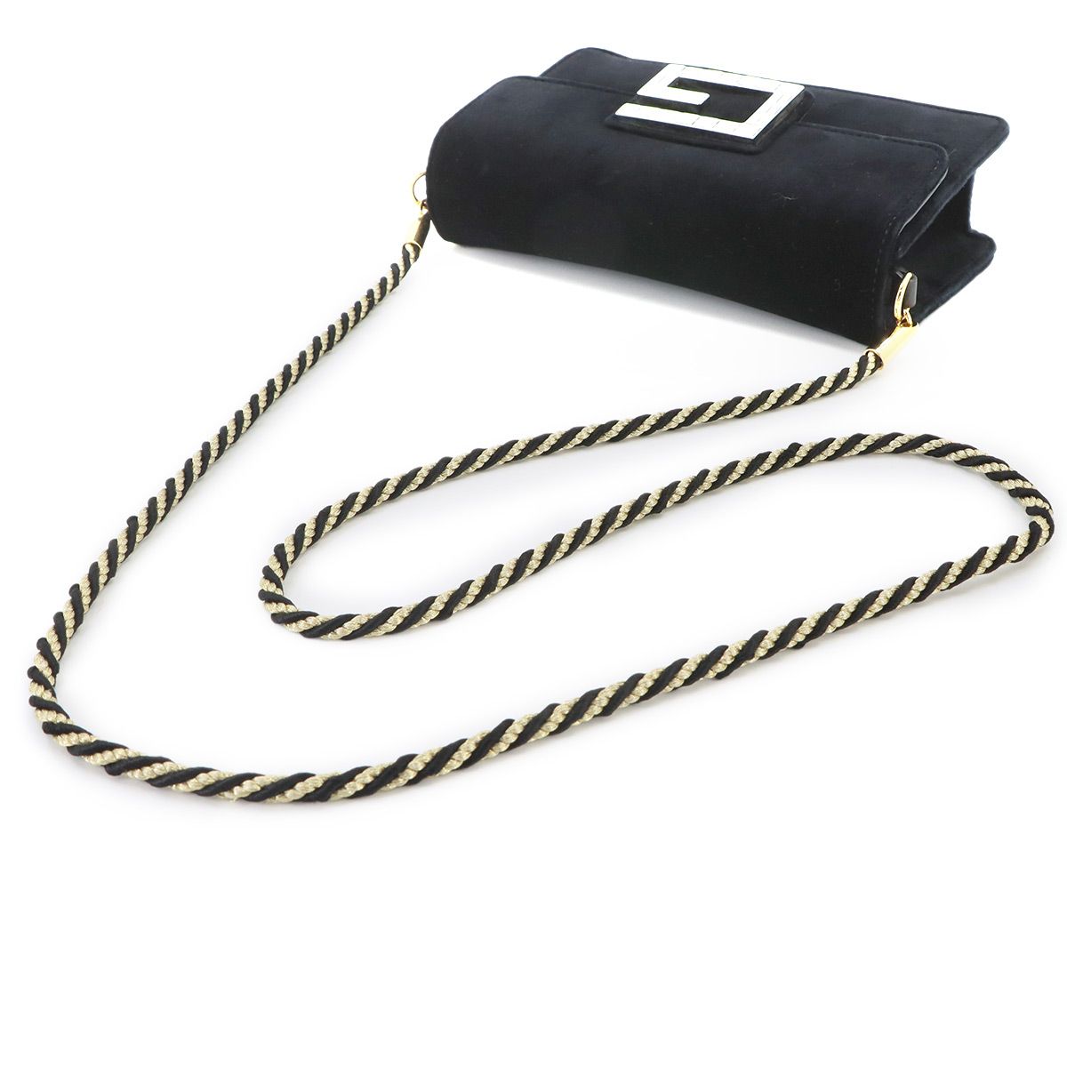 Gucci Square G 2-Way Clutch Shoulder Bag Velvet Black Gold — view 5