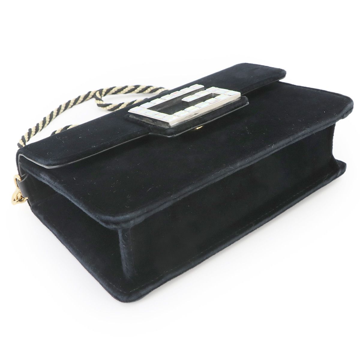 Gucci Square G 2-Way Clutch Shoulder Bag Velvet Black Gold — view 4