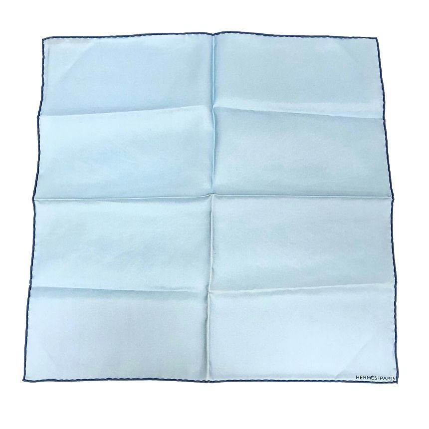 Hermes Pocket Square Scarf Light Blue Silk Petit Carre Neckerchief Bandana
