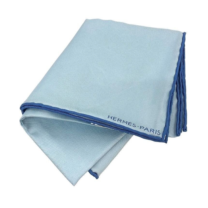 Hermes Pocket Square Scarf Light Blue Silk Petit Carre Neckerchief Bandana — view 2