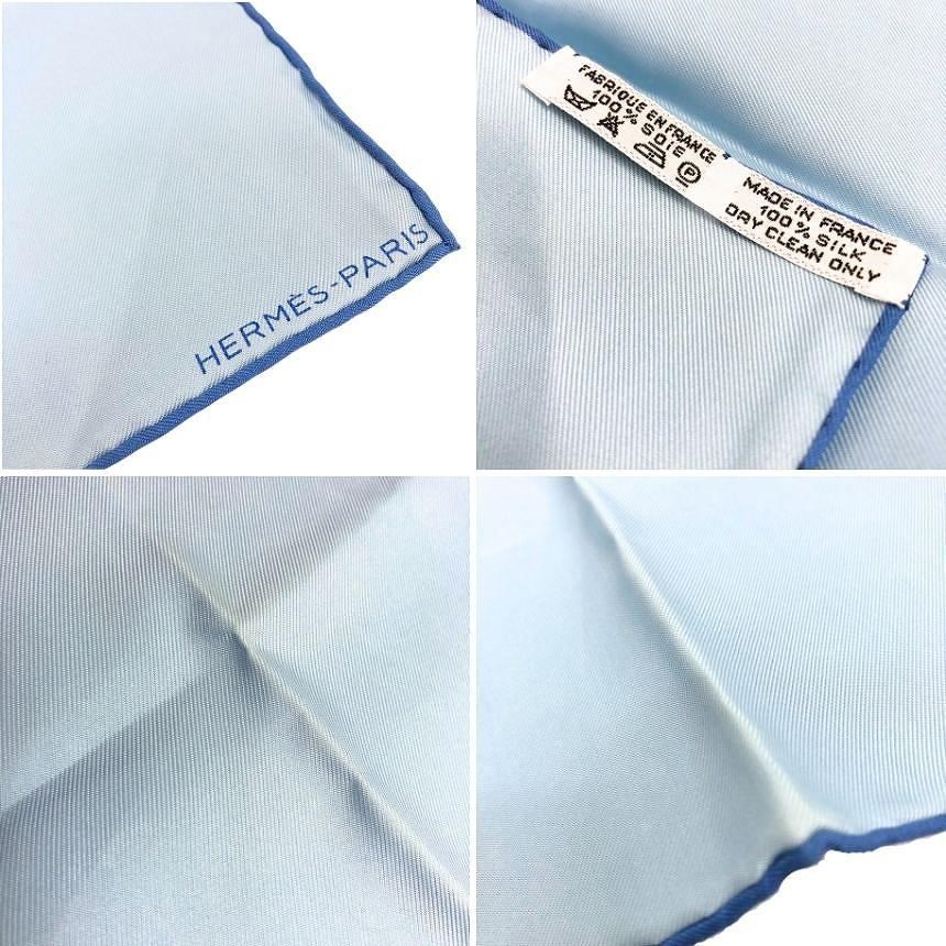 Hermes Pocket Square Scarf Light Blue Silk Petit Carre Neckerchief Bandana — view 3