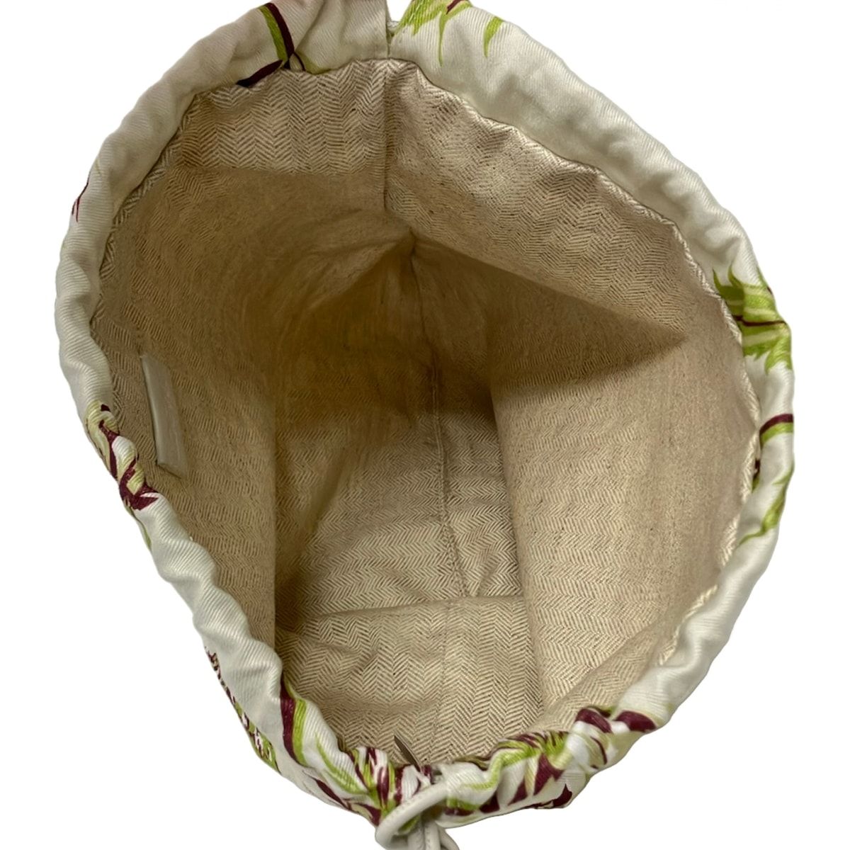 Loewe Pouch Drawstring Ivory Light Green Multi Plant Pattern Cotton Leather — view 5