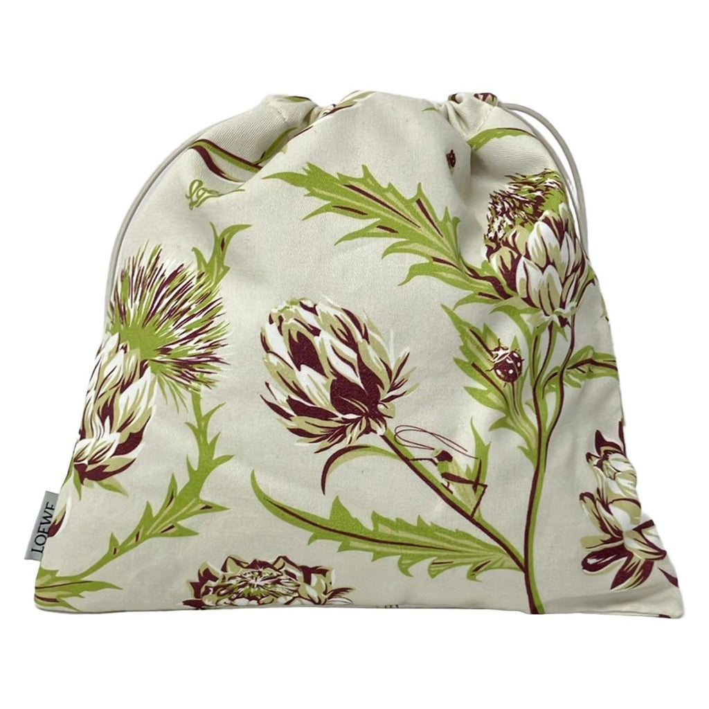 Loewe Pouch Drawstring Ivory Light Green Multi Plant Pattern Cotton Leather — view 2
