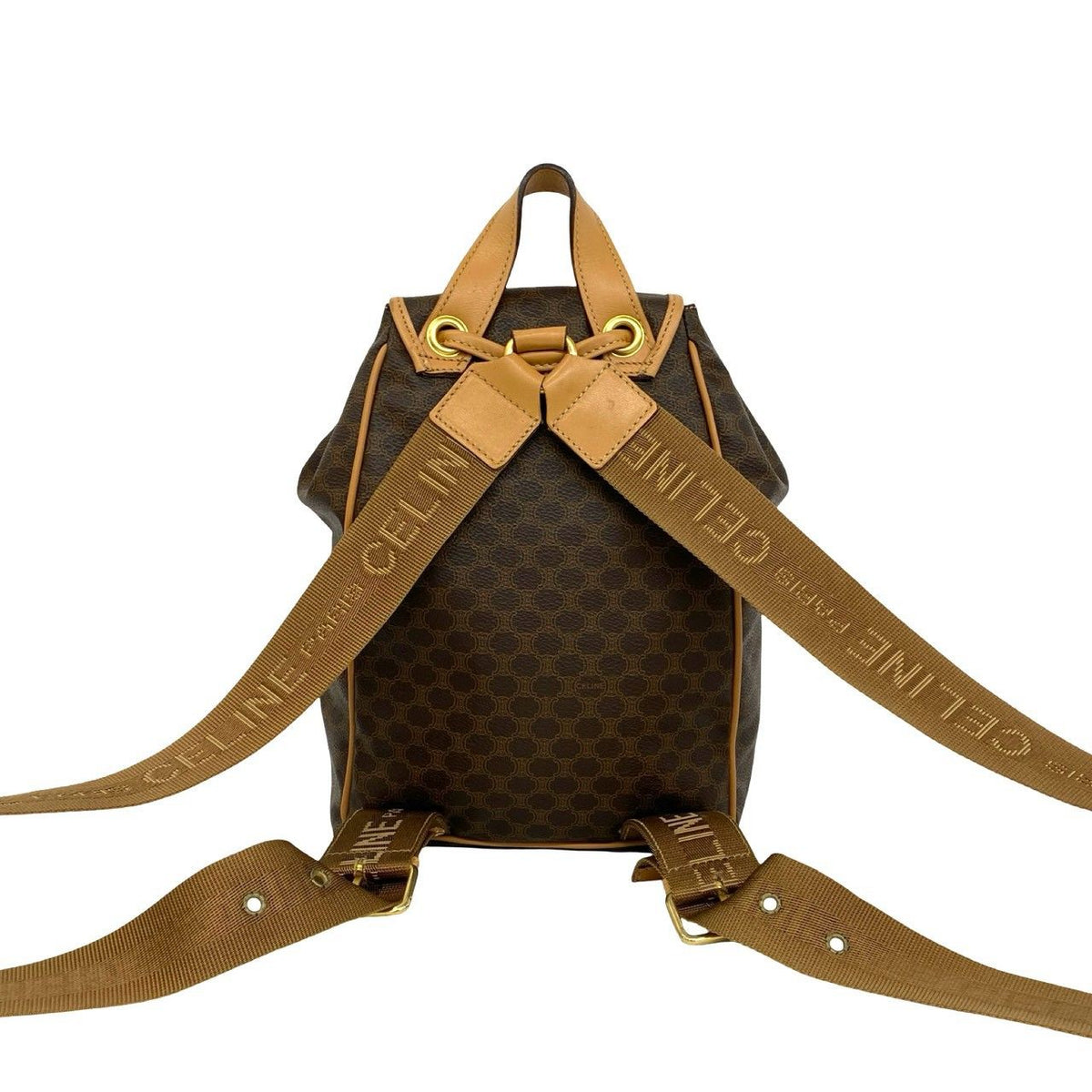 Celine Vintage Macadam Pattern Logo Ring Leather Backpack Brown — view 3