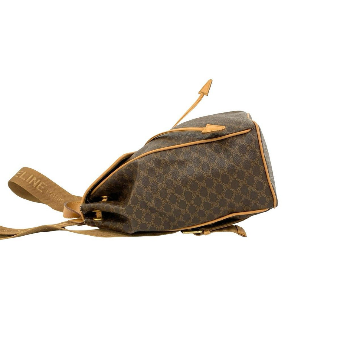Celine Vintage Macadam Pattern Logo Ring Leather Backpack Brown — view 5