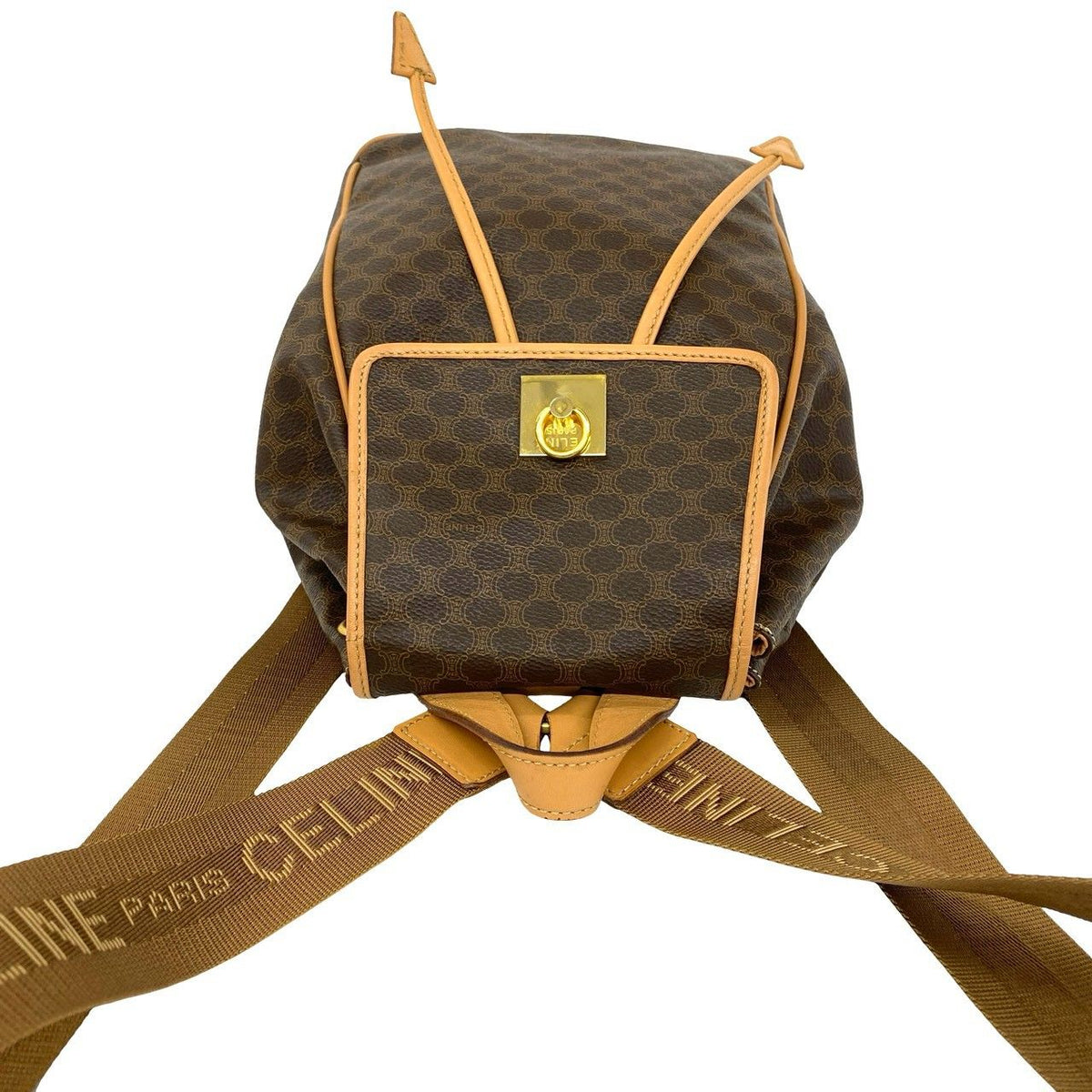 Celine Vintage Macadam Pattern Logo Ring Leather Backpack Brown — view 4