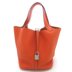 Hermes Picotin Lock MM Silver Handbag Taurillon Clemence Orange