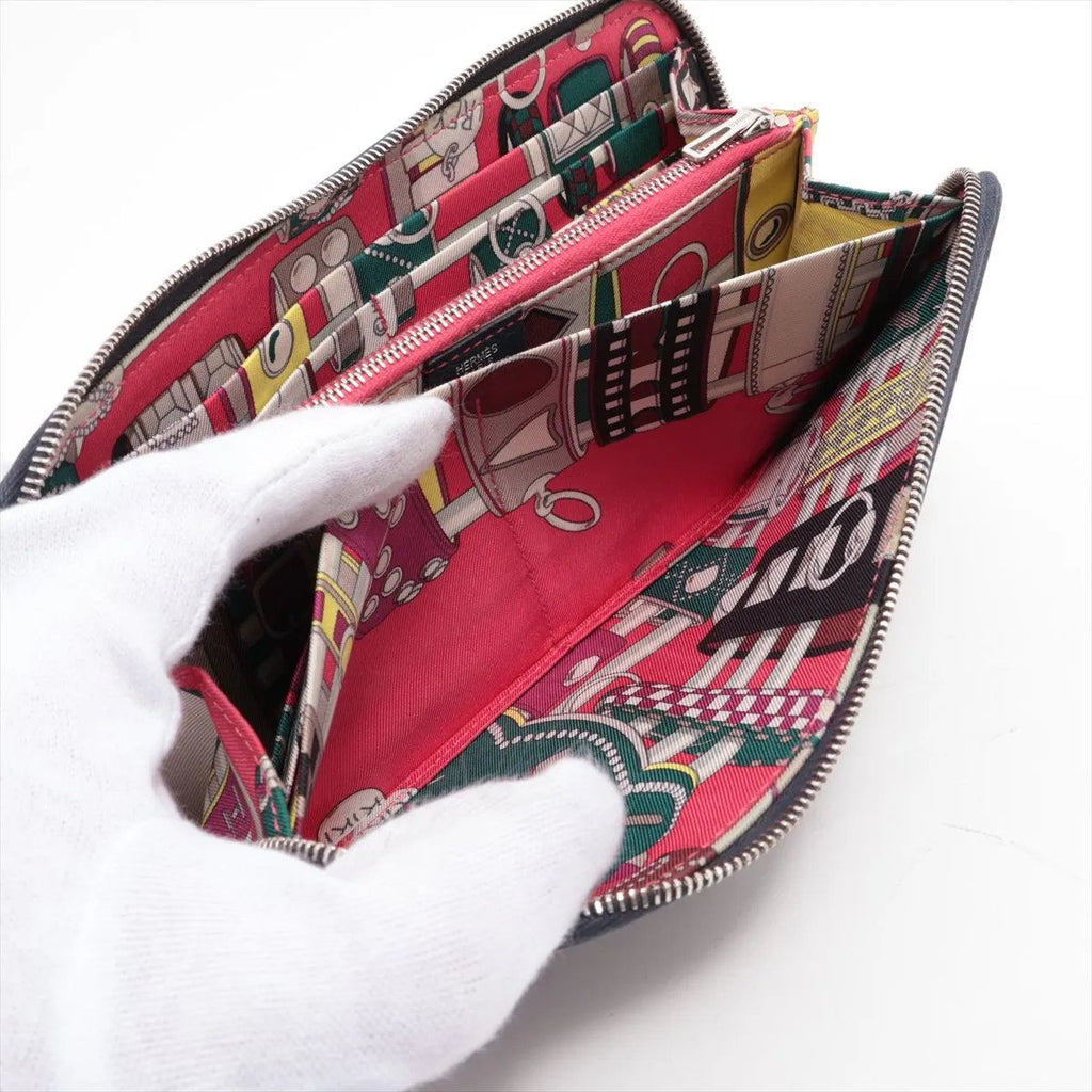 Hermes Azap Long Silk'in Leather Wallet Navy — view 6