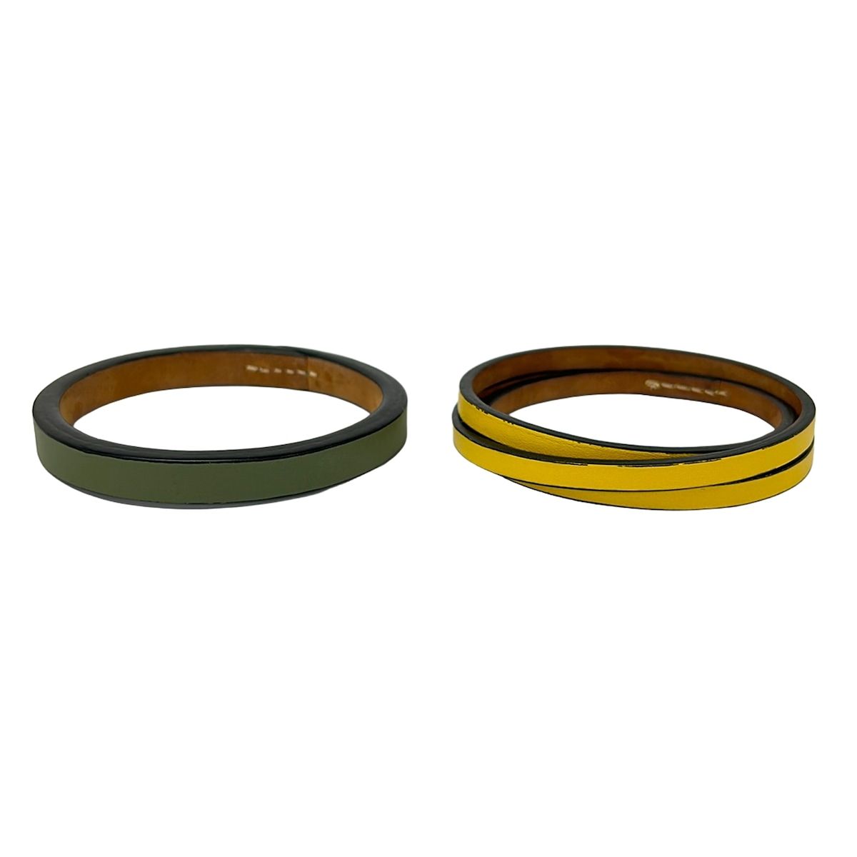 Loewe Bangle Double Leather Khaki Yellow Set Bracelet — view 2