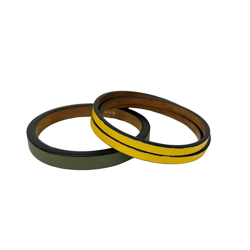 Loewe Bangle Double Leather Khaki Yellow Set Bracelet