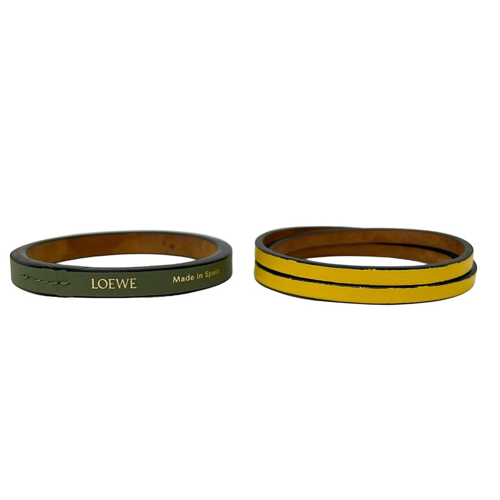 Loewe Bangle Double Leather Khaki Yellow Set Bracelet — view 4