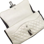 Chanel Shoulder Bag Quilted Chain Leather White Black Gunmetal Metallic Double — view 8