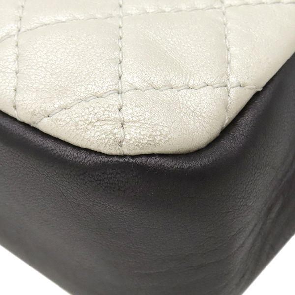 Chanel Shoulder Bag Quilted Chain Leather White Black Gunmetal Metallic Double — view 4