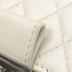 Chanel Shoulder Bag Quilted Chain Leather White Black Gunmetal Metallic Double — view 5