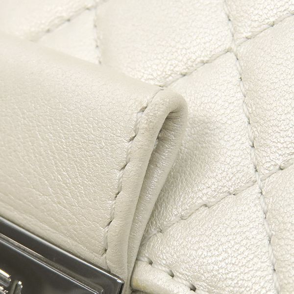 Chanel Shoulder Bag Quilted Chain Leather White Black Gunmetal Metallic Double — view 5