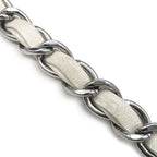 Chanel Shoulder Bag Quilted Chain Leather White Black Gunmetal Metallic Double — view 7