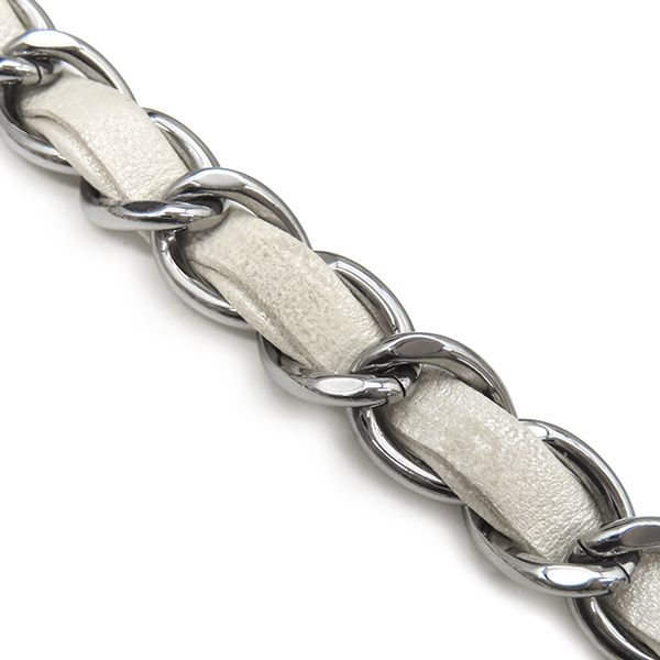 Chanel Shoulder Bag Quilted Chain Leather White Black Gunmetal Metallic Double — view 7