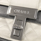 Chanel Shoulder Bag Quilted Chain Leather White Black Gunmetal Metallic Double — view 6