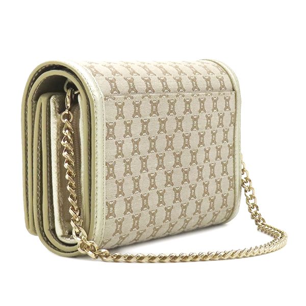 Celine Chain Wallet Macadam Canvas Leather Beige Gold Shoulder Bag — view 2