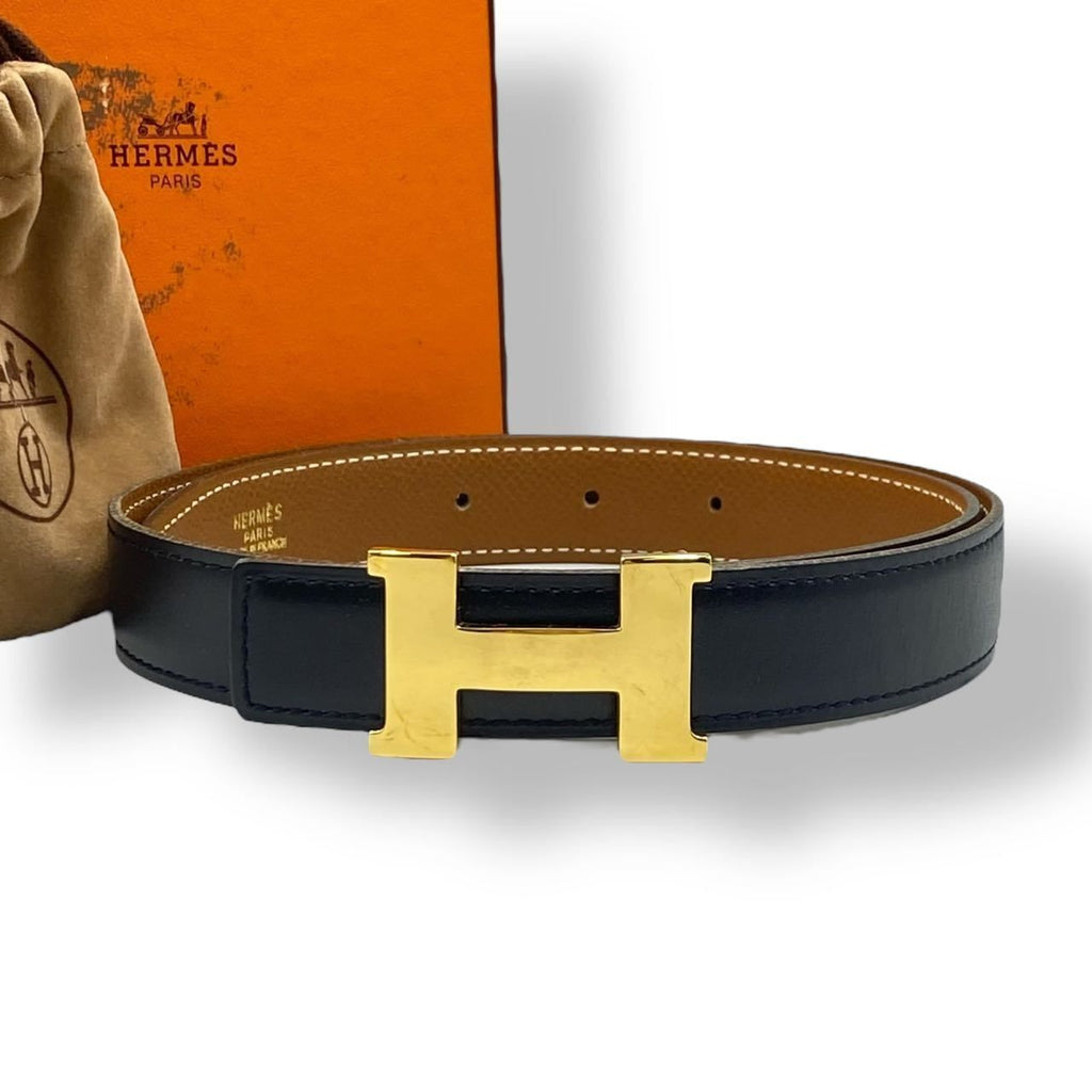 Hermes Belt Leather Reversible H Logo Black