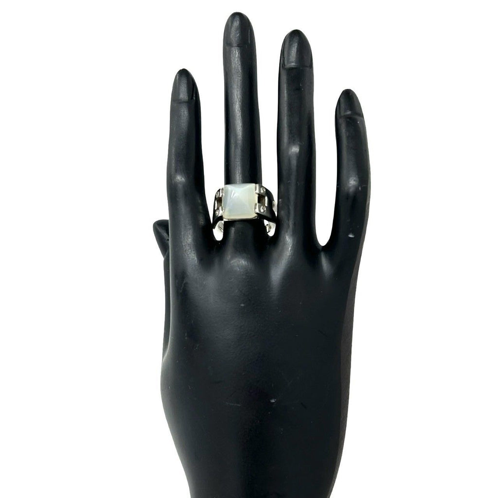 Hermes Medor Ring 925 Sterling Silver Moonstone Diamond 51 White — view 2