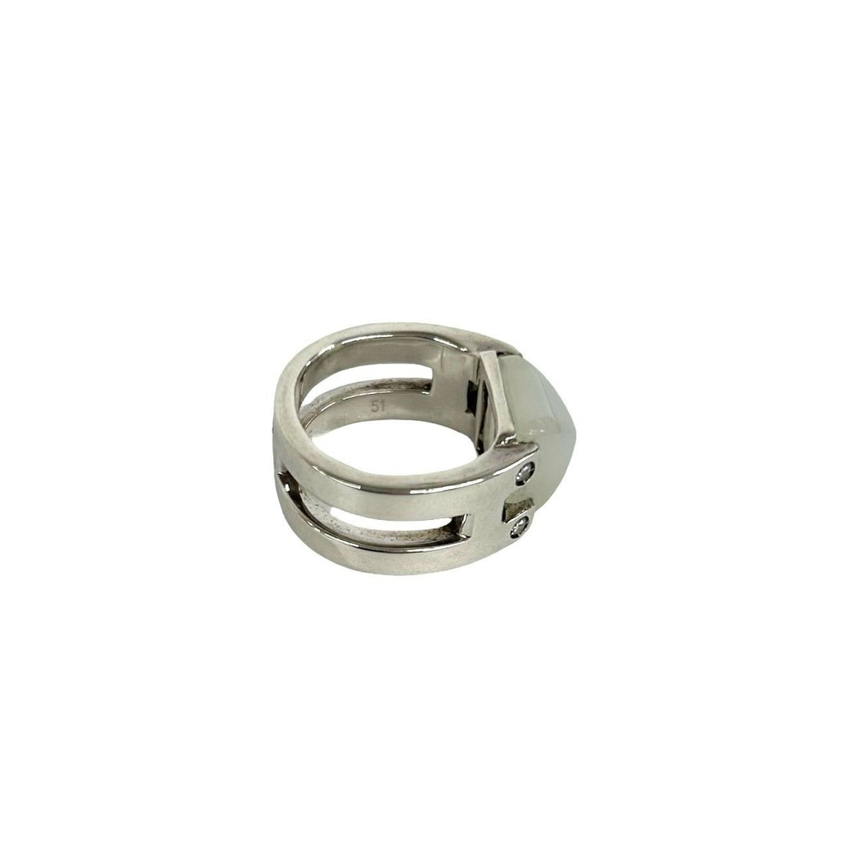 Hermes Medor Ring 925 Sterling Silver Moonstone Diamond 51 White — view 5