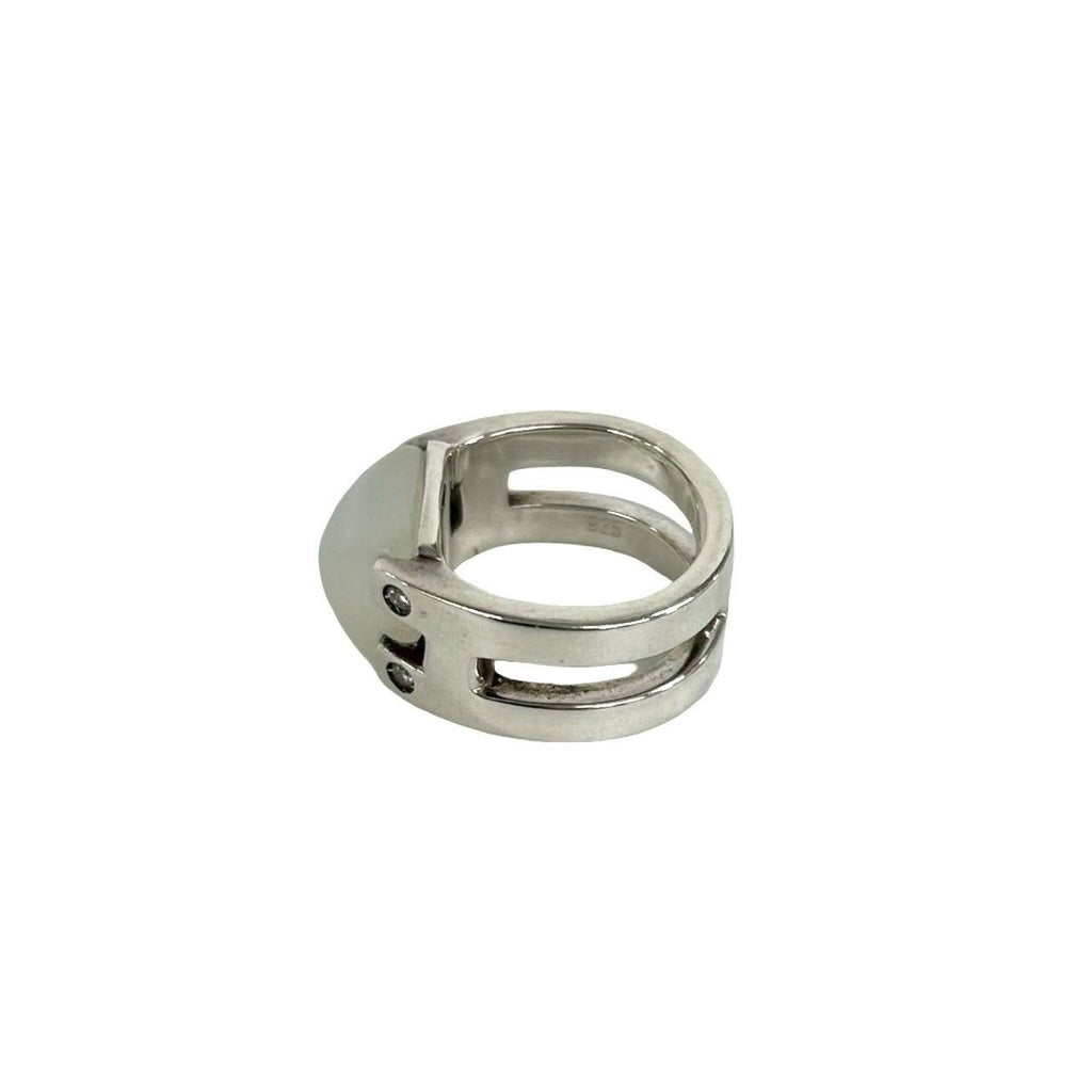 Hermes Medor Ring 925 Sterling Silver Moonstone Diamond 51 White — view 4