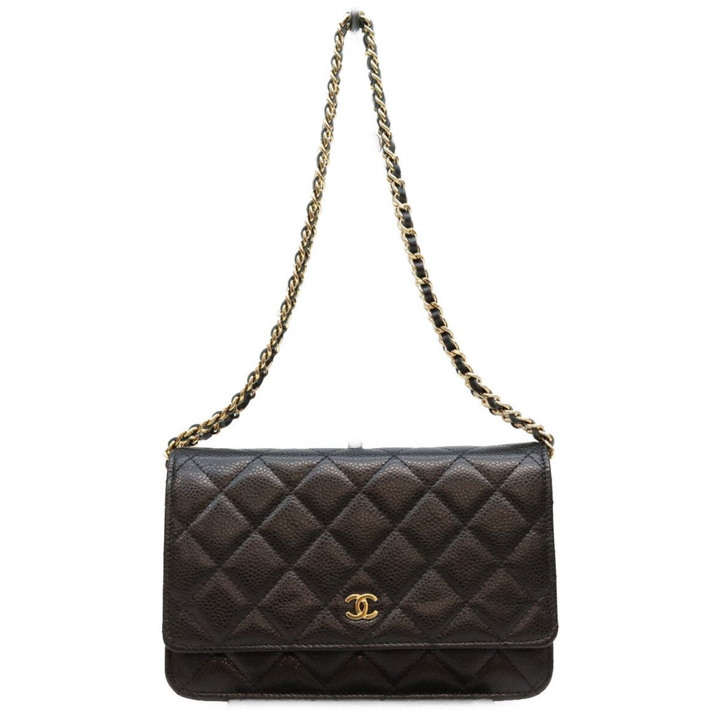 Chanel Black Tamless Classic Caviar Chain Wallet Shoulder Bag