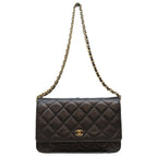 Chanel Black Tamless Classic Caviar Chain Wallet Shoulder Bag