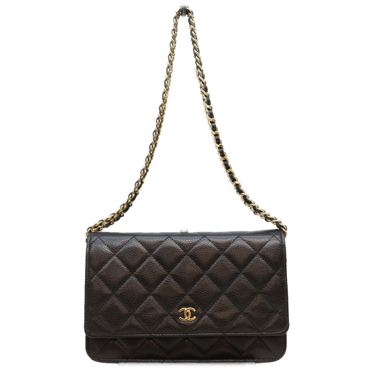 Chanel Black Tamless Classic Caviar Chain Wallet Shoulder Bag