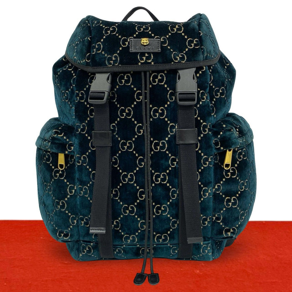 Gucci GG Velvet Velour Leather Backpack Green Black