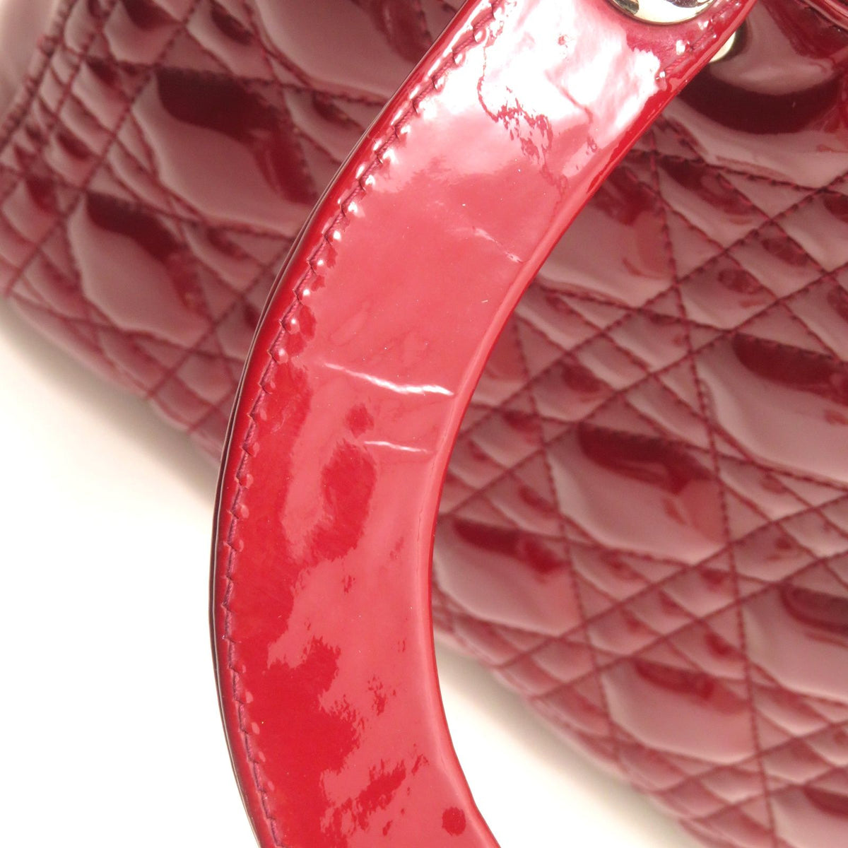 Dior Cannage Lady Dior Handbag Medium Red S Patent Leather Silver — view 8