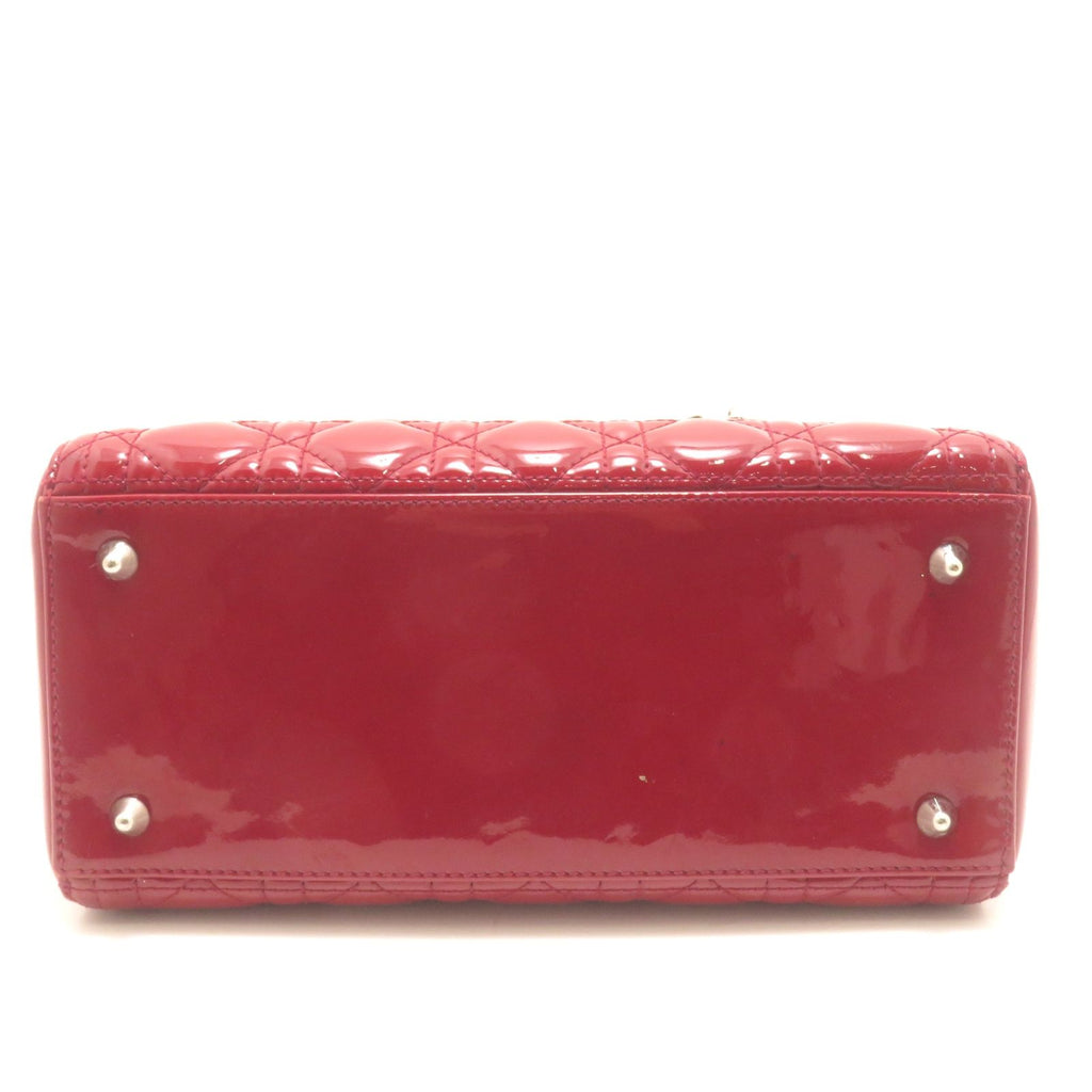 Dior Cannage Lady Dior Handbag Medium Red S Patent Leather Silver — view 3