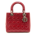 Dior Cannage Lady Dior Handbag Medium Red S Patent Leather Silver