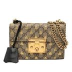 Gucci GG Supreme Beige Padlock Chain Shoulder Bag 2-Way Leather