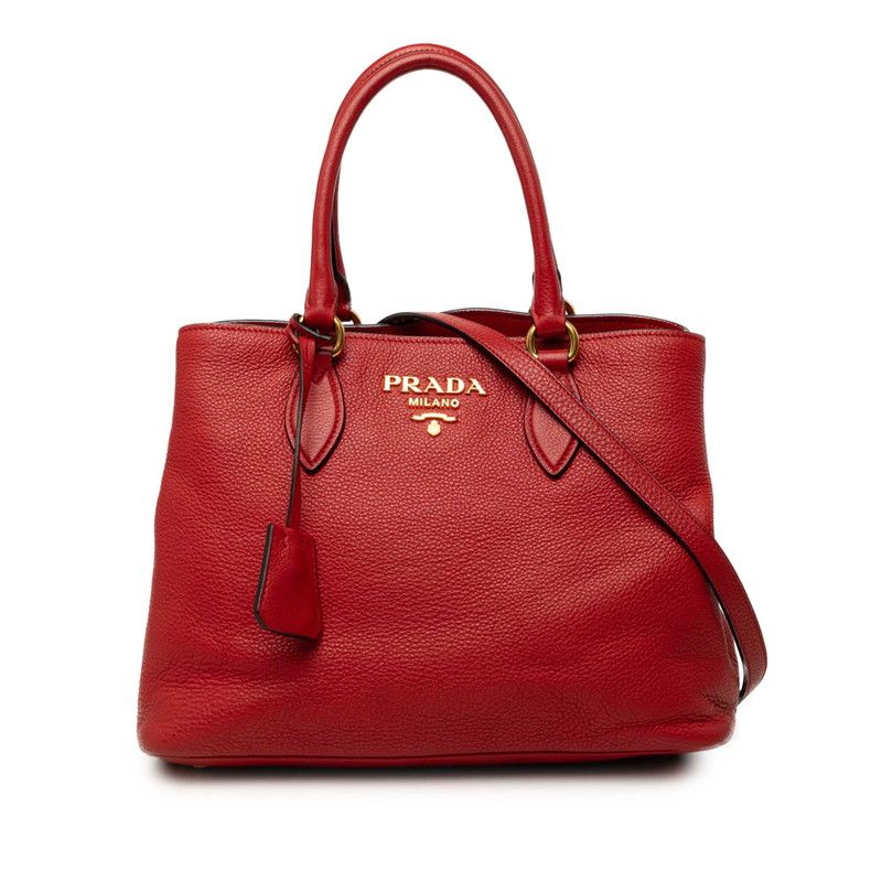 Prada 2-Way Shoulder Bag Red Leather