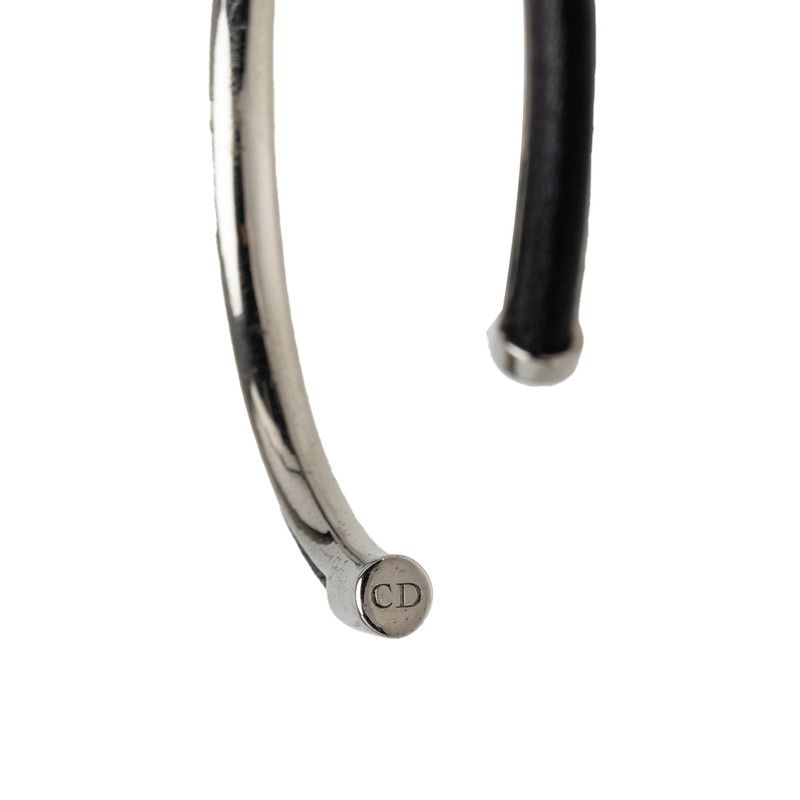 Dior Bangle Black Silver Leather Metal Bracelet — view 4