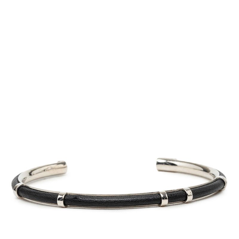 Dior Bangle Black Silver Leather Metal Bracelet