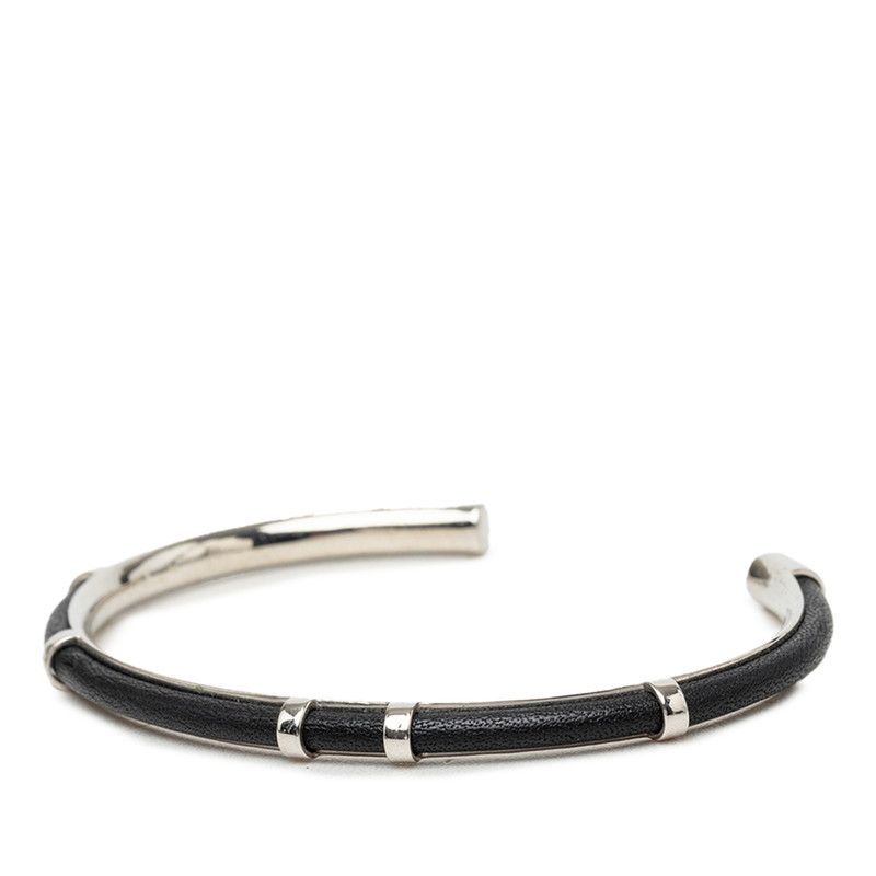 Dior Bangle Black Silver Leather Metal Bracelet — view 2