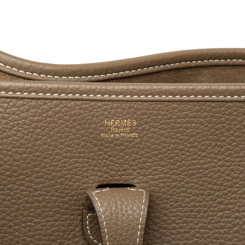 Hermes Evelyne 3 PM Crossbody Shoulder Bag Etoupe Gold Taurillon Clemence — view 5