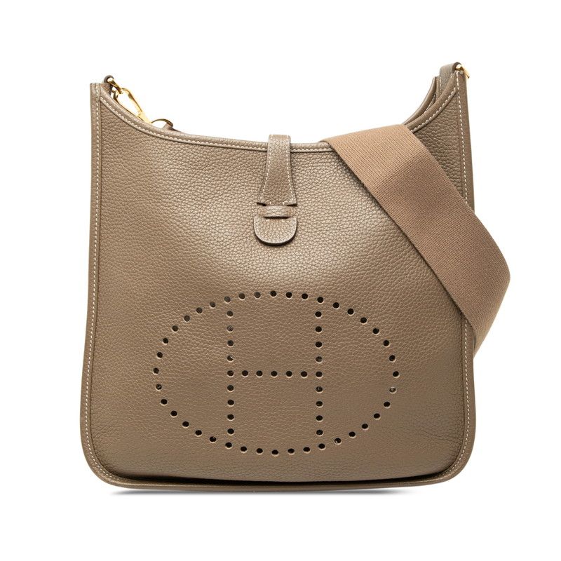 Hermes Evelyne 3 PM Crossbody Shoulder Bag Etoupe Gold Taurillon Clemence