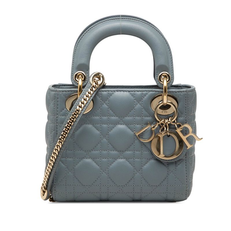 Dior Cannage Lady Dior Mini 2-Way Shoulder Bag 15 BO Blue Leather