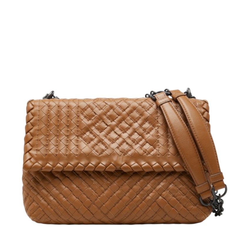 Bottega Veneta Intrecciato Olympia Small Chain Shoulder Bag Brown Leather
