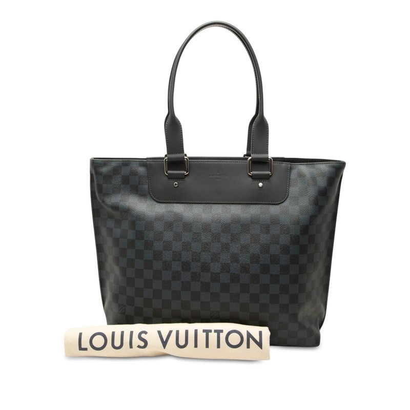 Louis Vuitton Damier Cobalt Cabas Voyage Tote Bag Navy Black Leather — view 7