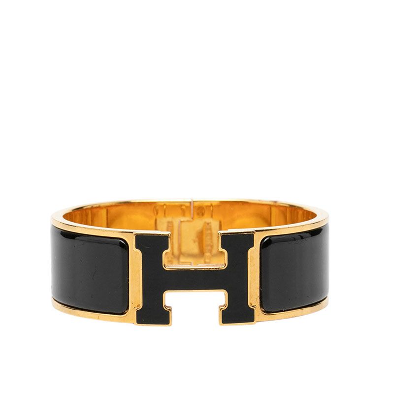 Hermes Clic Clac PM Enamel Bracelet Bangle Gold Black Plated