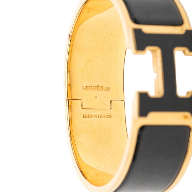 Hermes Clic Clac PM Enamel Bracelet Bangle Gold Black Plated — view 4